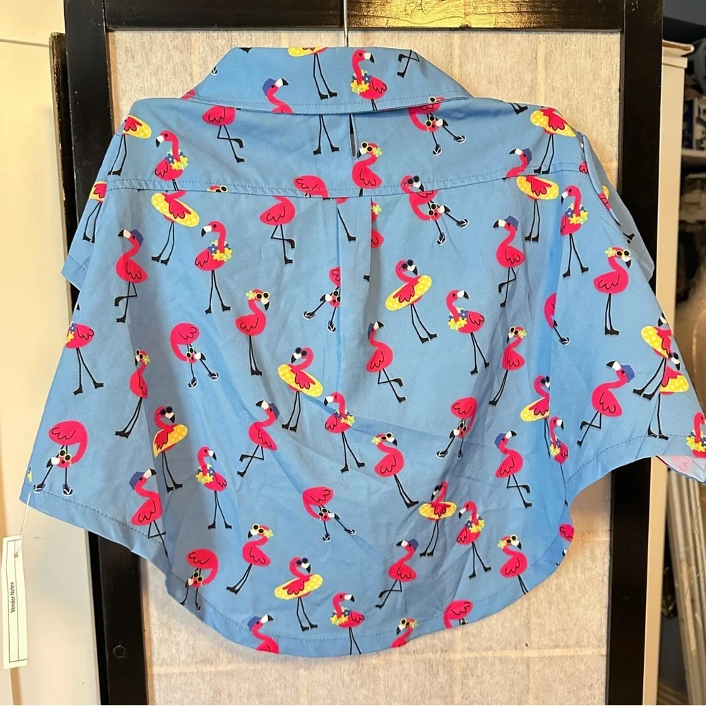 Dog shirt Blue Flamingo Print Button-Up Shirt